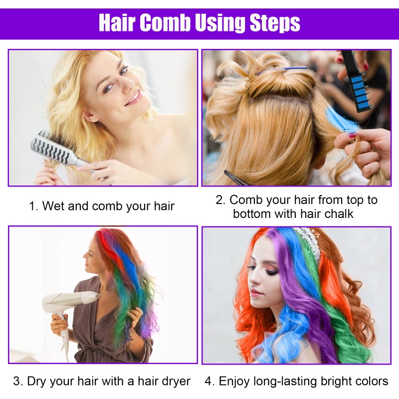 LAWOHO Hair Chalk Comb LAWOHO 6 Colors Temporary Hair Dye Marker Gifts for Girls Kids Adults for Halloween Christmas Birthday Party, Cosplay - Image 4
